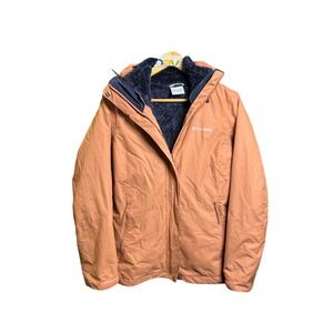 Columbia Interchange Jacket Women Size S Orange Fleece Lined Hooded Outdoor